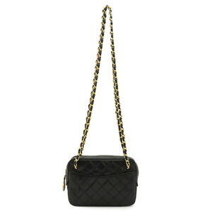 CHANEL Black Lambskin Leather Logo Shoulder Bag